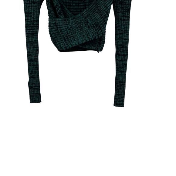 Self‎ Portrait Crossover Ribbed Knit Crop Top Long Sleeve Green Black Size Small - Picture 6 of 12
